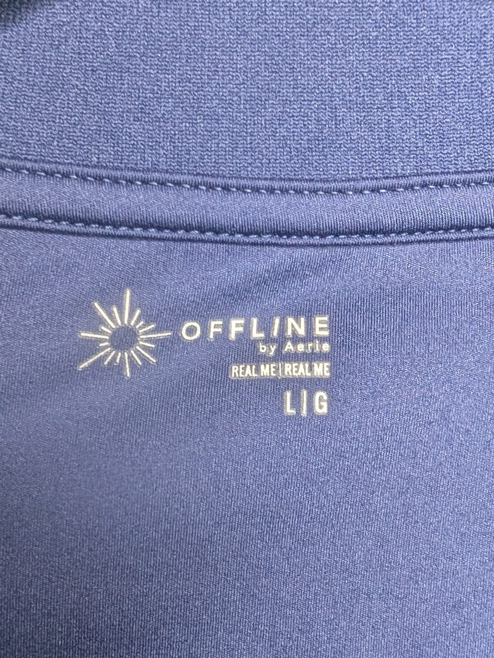 OFFLINE By Aerie Real Me Long Sleeve Polo Shirt Royal Navy Blue Women's Size Lrg - Picture 6 of 16